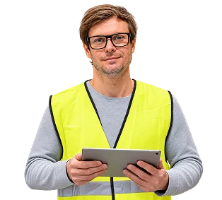 Supplier holding a tablet